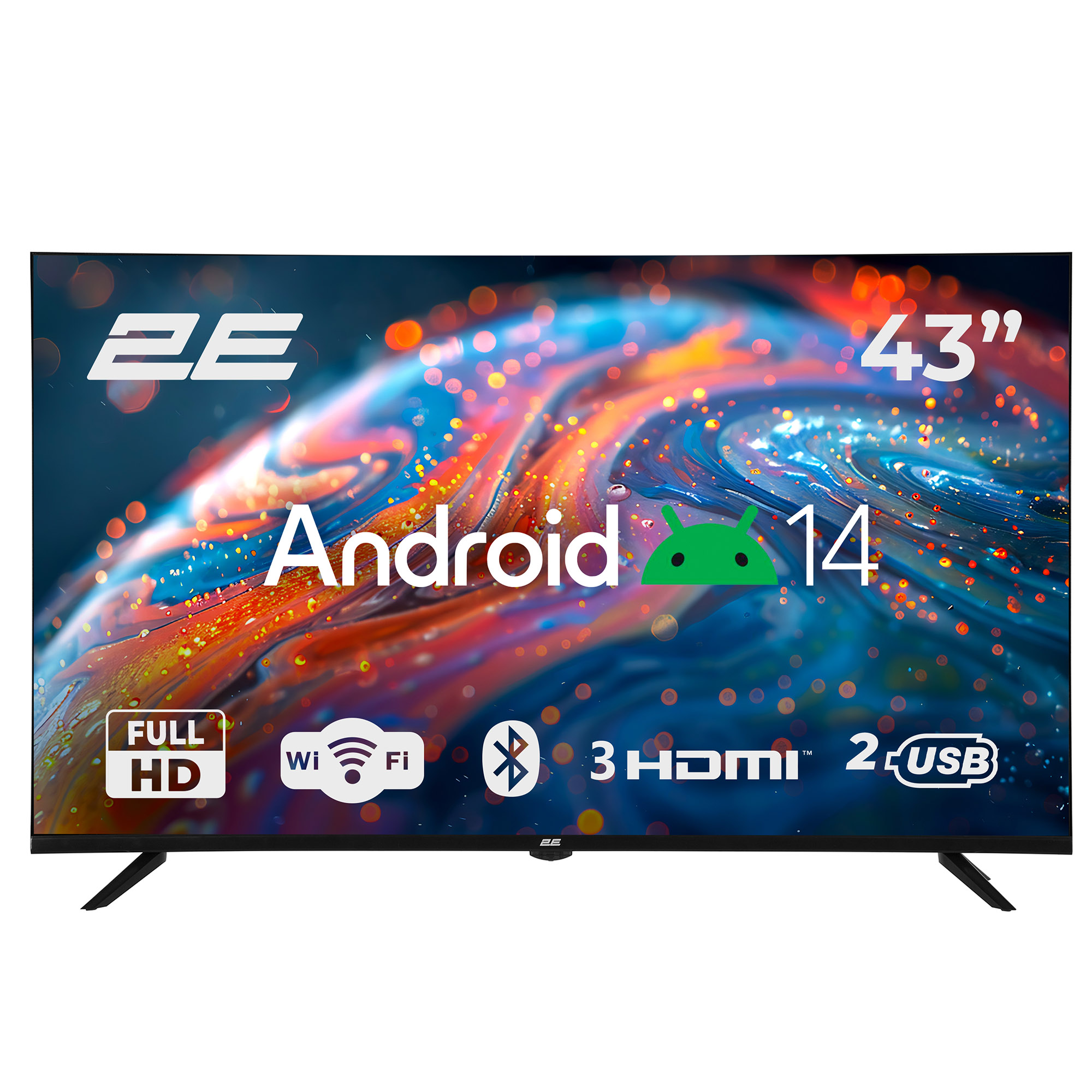 ტელევიზორი TV Set 43″ 2E LED FHD 60Hz Smart Android Black (2E-43A07B) | 43″ Screen, D-LED Backlighting, Resolution: 1920 × 1080, Brightness: 230 cd/m², Contrast: 1200:1 | Wi-Fi, LAN | 200х200