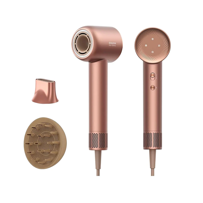 თმის საშრობი Dreame Hair Glory Mix High-speed Hair Dryer- Gold (AHD18) 6976233678023 | 1600W | 70m/s Airflow for Powerful Performance | 300 Million Negative Ions/cm³ for Healthier, Shinier Hair | Smoothing & Diffuser Nozzles for All Hair Types