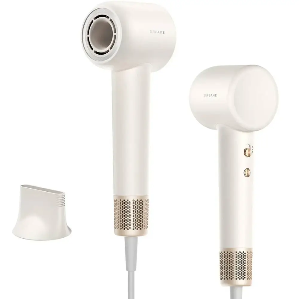 თმის საშრობი Dreame Hair Gleam High-speed Hair Dryer White (AHD12A) 6976233671789 | 59dB Low Noise for Quiet Drying, 110,000 RPM High-Speed Motor for Quick Drying, 200 Million Negative Ions/cm³ for Healthier, Shinier Hair, 57°C Constant Temp for Safe Styling, 360° Rotatable Smoothing Nozzle for Frizz-free Styling