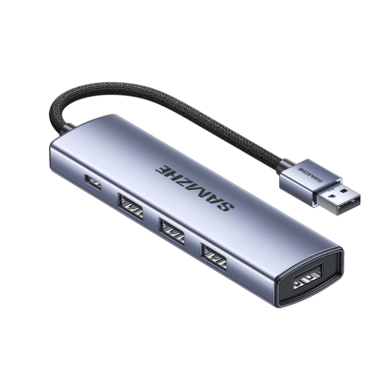 ადაპტერი Type-A to 4*Type-A female + Type-C female for 5V power supply SAMZHE (HBK2-A) | USB3.2 Gen2 rate 10Gbps, Chip: VL822-Q7T + HS8831C