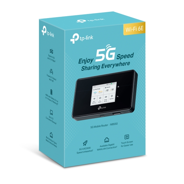 5G WiFi როუტერი LTE გარე საველე გამოყენებისთვის, ელემენტით TP-Link M8550 | Wi-Fi 6 | 4700mAh battery for up to 15 hours of working
