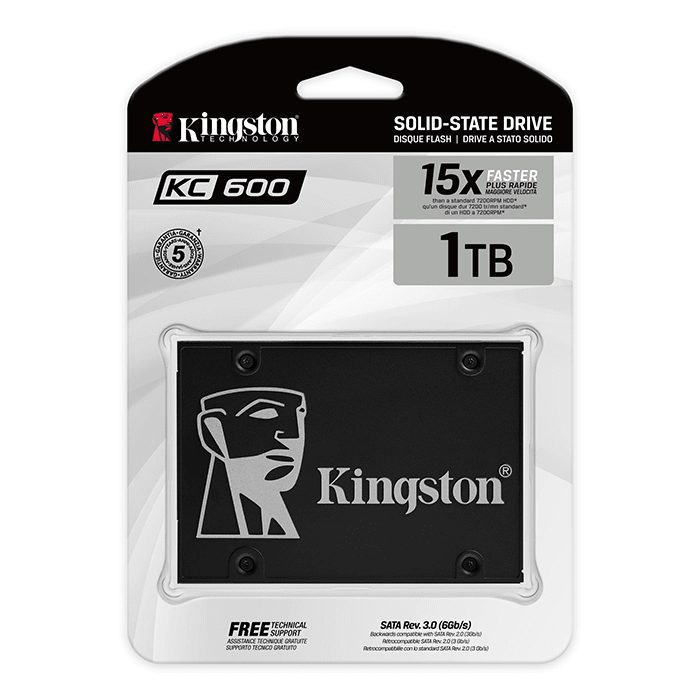 SSD დისკი SSD 1TB SATA 6Gb/s 3D TLC Kingston KC600 SKC600/1024G 2.5", 550MB/s 520MB/s,  MTBF 2MH, TBW 1200TB, Controller - SM2259, Limited 5-year warr