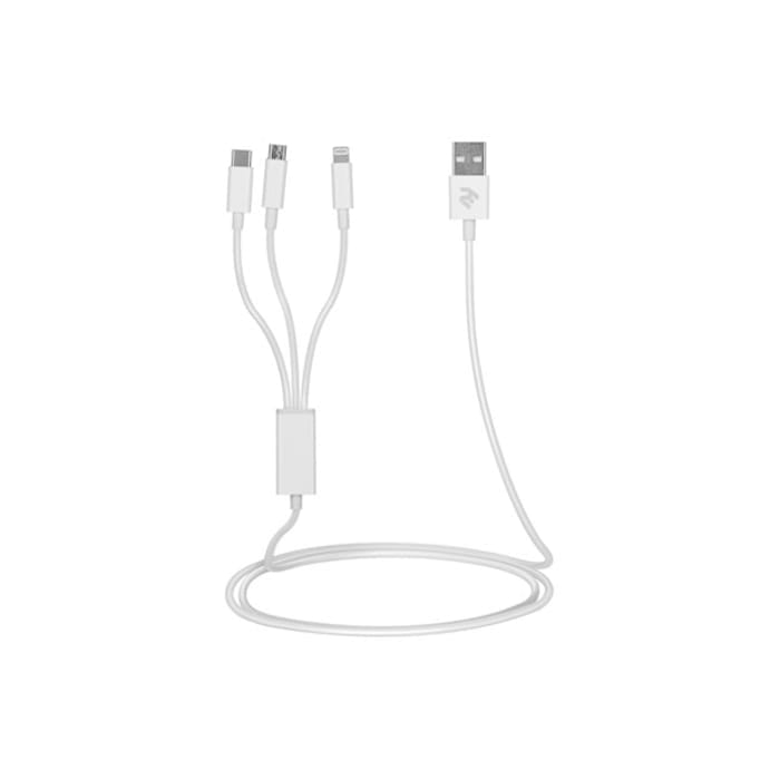 კაბელი 2E Cable USB 3 in 1 Micro/Lightning/Type C, 5V/2.4A, 1.2m, white