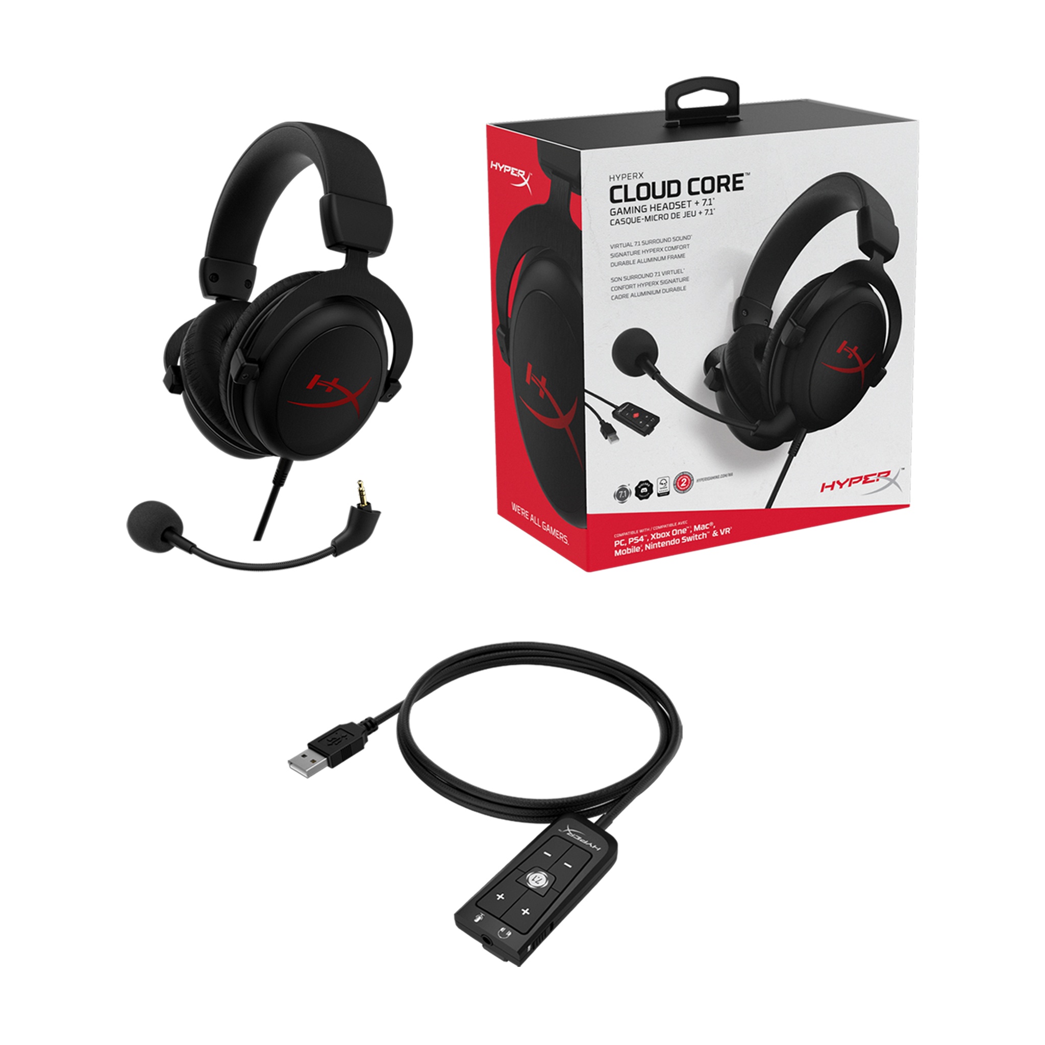 ყურსასმენი  <HX-HSCC-2-BK/WW>   <4P4F2AA>    HyperX Cloud Core Gaming Headset 7.1
