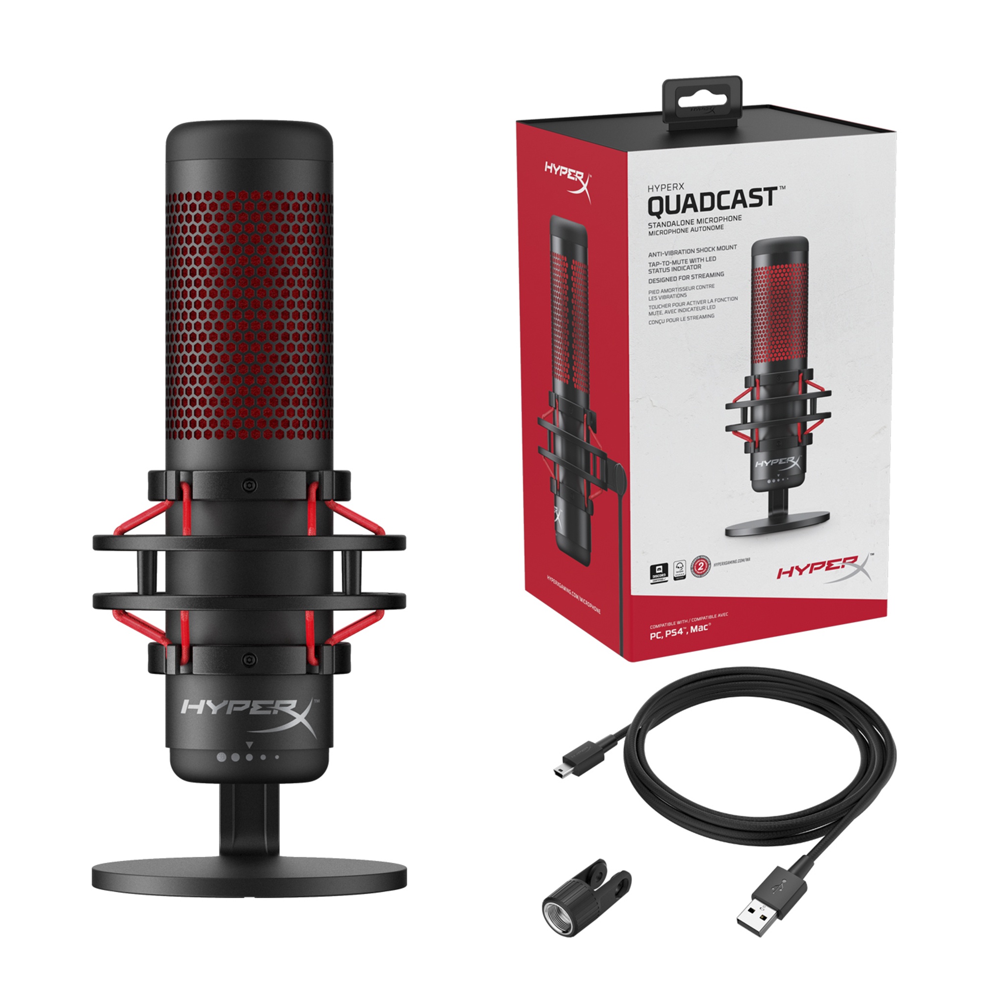 მიკროფონი  <HX-MICQC-BK>   <4P5P6AA>     HyperX QuadCast – USB Condenser Gaming Microphone