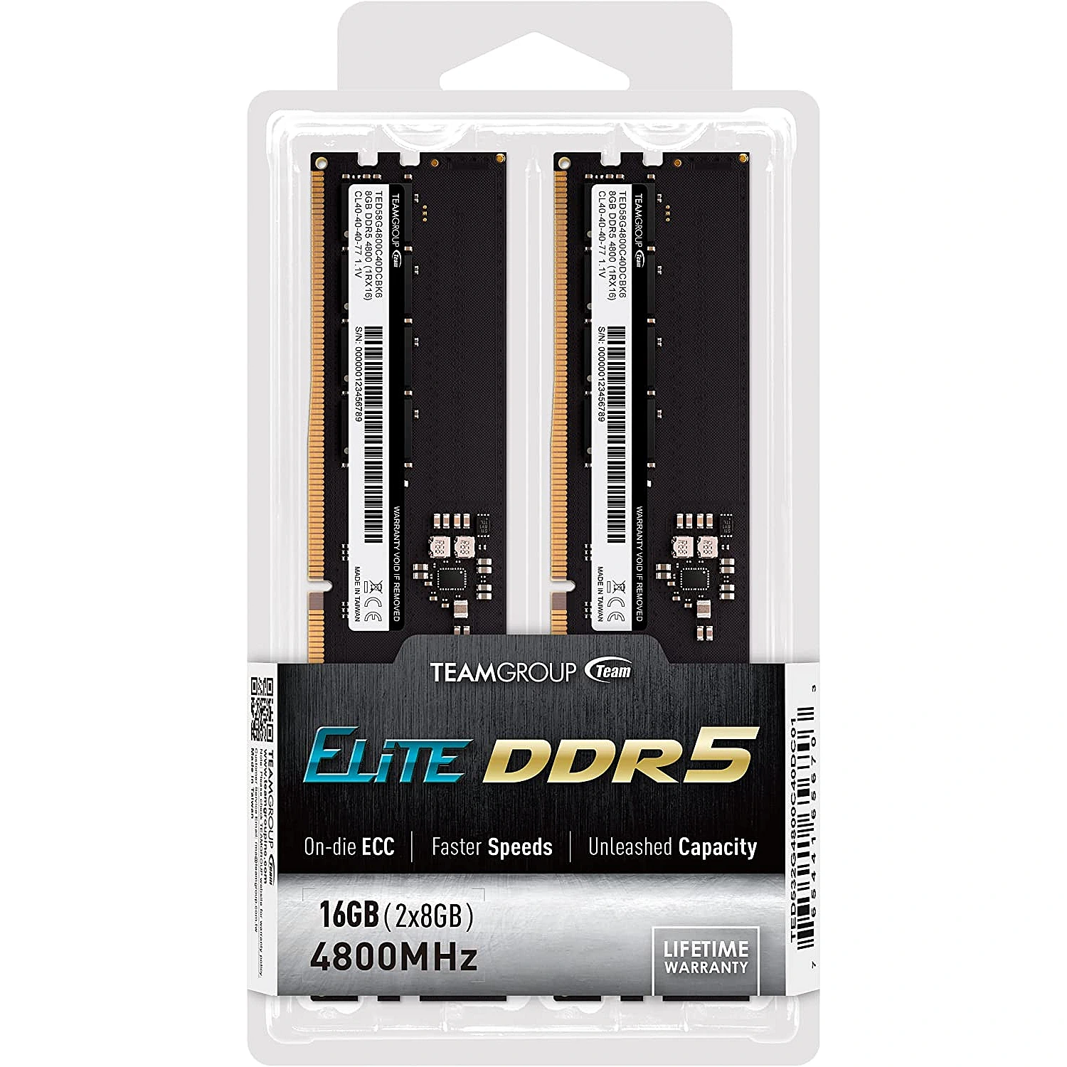 ოპერატიული მეხსიერება TEAMGROUP UDIMM 16GB DDR5 ELITE DDR5 DESKTOP MEMORY 16GB(2x8GB) 4800MHz CL40 (TED516G4800C40DC016)