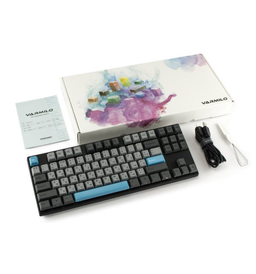 მექანიკური კლავიატურა Gaming keyboard Varmilo MA87M V2 Moonlight, EC Rose V2,RU (A33A023B0A3A06A007), switches Varmilo EC Rose V2,  switch-type Red, Key backlight, interface USB,  keys 87