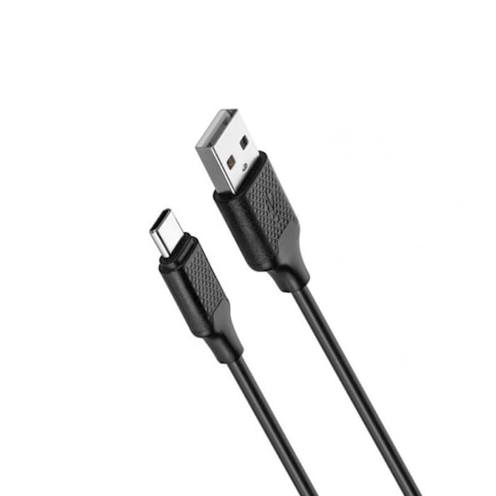 კაბელი ტელეფონის KITs USB 2.0 to USB Type-C cable, 2A, black, 1m