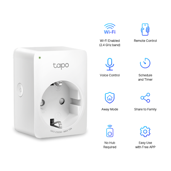 ჭკვიანი შტეფსელი Tp-link Tapo P100 , Mini Smart Wi-Fi Socket 