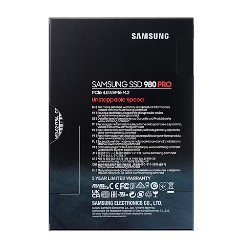 SSD დისკი 2TB Samsung 980 Pro (MZ-V8P2T0BW) internal SSD, M.2, 2000 GB, PCI-E 4.0 x4, NVMe, read: 7000 MB/s, write: 5000 MB/s, TLC