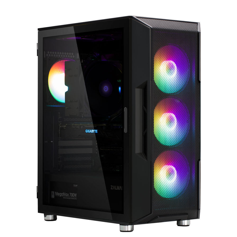 კომპიუტერის ქეისი Zalman  I3 NEO BLACK, without PSU, 1xUSB3.0, 2xUSB2.0, 4x120mm RGB fans, TG Side Panel, ATX, Black