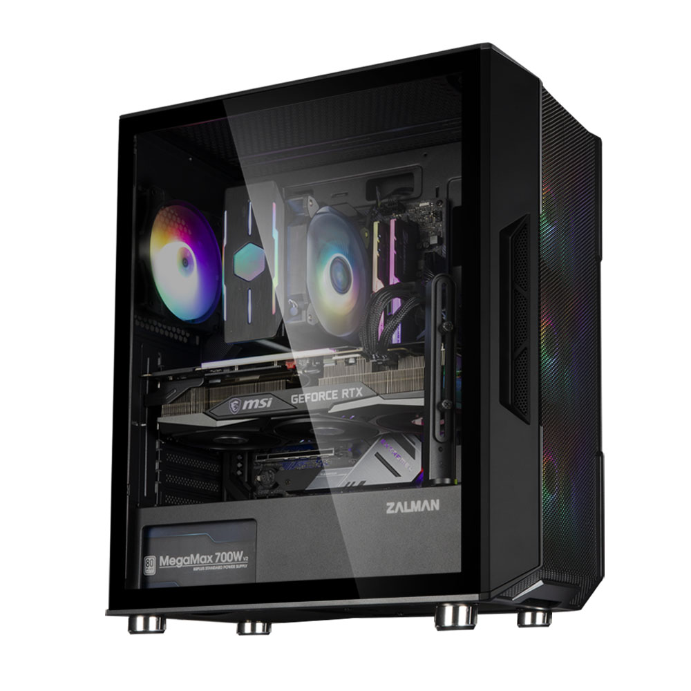 კომპიუტერის ქეისი Zalman  I3 NEO BLACK, without PSU, 1xUSB3.0, 2xUSB2.0, 4x120mm RGB fans, TG Side Panel, ATX, Black