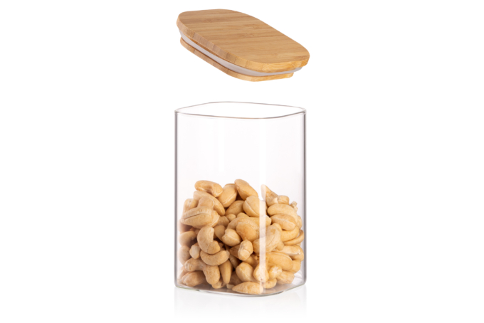 შესანახი ქილა Ardesto Jar Fresh, 480 ml, square, glass, bamboo