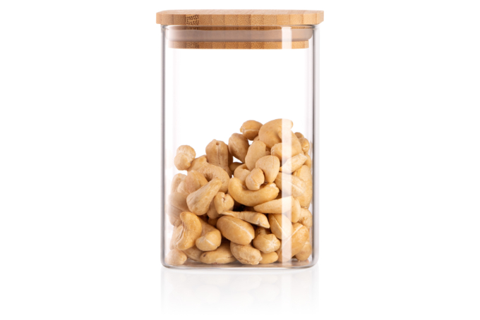 შესანახი ქილა Ardesto Jar Fresh, 480 ml, square, glass, bamboo