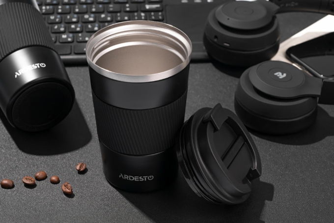 თერმული ჭიქა Ardesto Travel mug Urban 500 ml, black, s/s