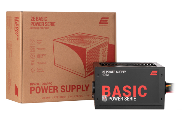კვების ბლოკი 2E PSU BASIC POWER (400W), 80%, 120mm, 1xMB 24pin(20+4), 1xCPU 8pin(4+4), 3xMolex, 4xSATA, 1xPCIe 8pin(6+2)