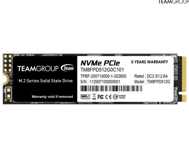 SSD დისკი TEAM M.2-2280 PCIe 3.0 x4 with NVMe 1.3 MP33 PRO SSD 512GB TM8FPD512G0C101 Read/Write: 2,400/2,100 MB/s