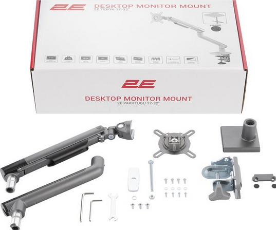 მონიტორის საკიდი მაგიდაზე სამაგრი Desktop monitor mount 2E Teyfri (2EDGEIF) Desktop monitor mount 2E Teifri 17-32″ 9kg 118x555x604