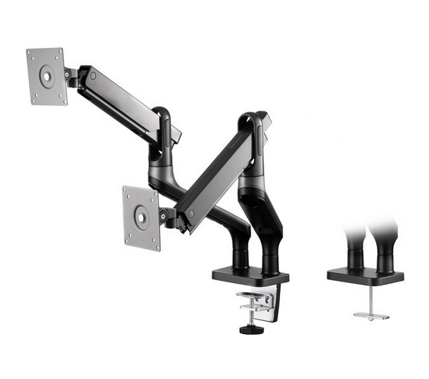 მონიტორის სამაგრი ორი მონიტორისთვის Mounting of monitors 2E Cue (2EDGERED2) Desktop double monitor mount 2E Kiy / 17-32″/ 1070x122x630  Compatibility with VESA mounts, mm 100x100, 75x75