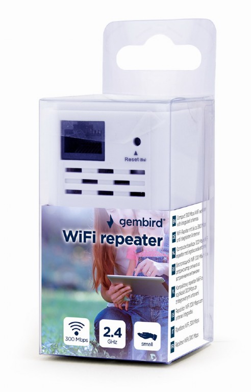 Wi-Fi რეპიტერი Gembird < WNP-RP300-03 > Wi-Fi repeater, 300 Mbps, white ( Can be setup as wireless repeater or as access point )