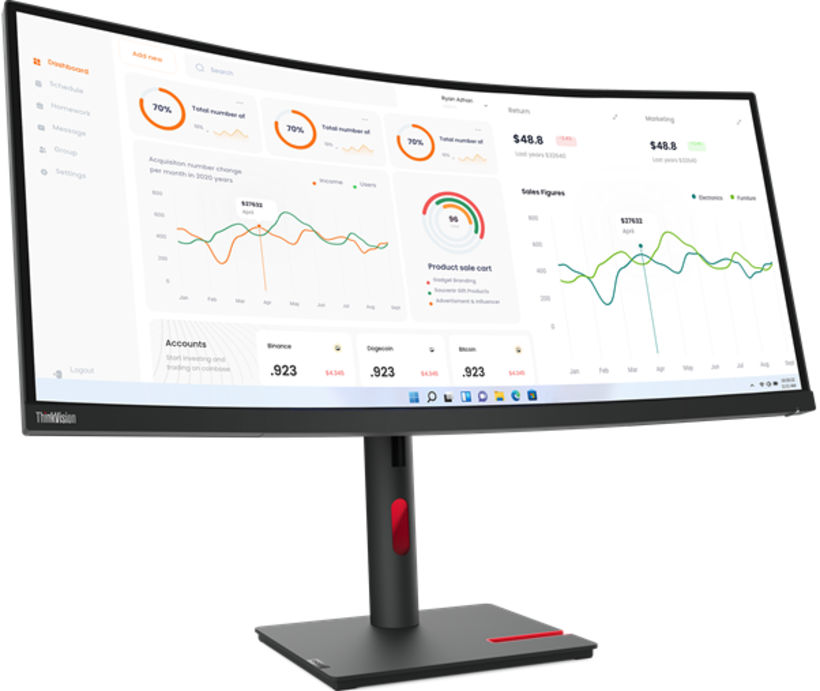 მონიტორი Lenovo ThinkVision T34w 34" | 3440x1440 | 4ms | 60 Hz | Raven Black (63D4GAT1EU)