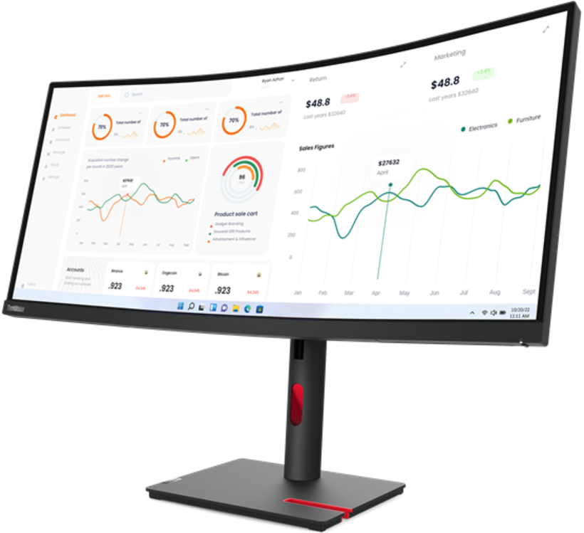 მონიტორი Lenovo ThinkVision T34w 34" | 3440x1440 | 4ms | 60 Hz | Raven Black (63D4GAT1EU)