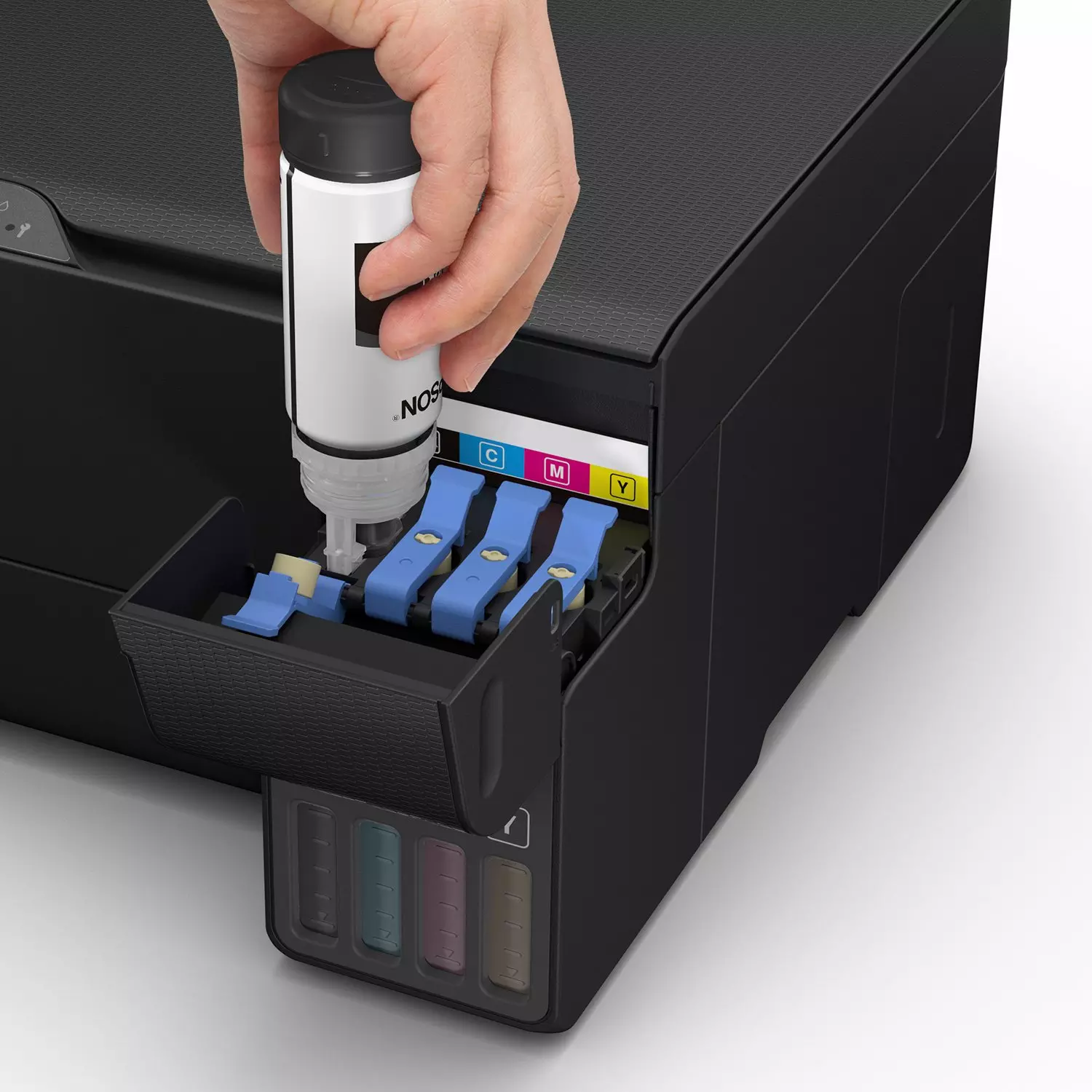 პრინტერი Epson C11CK59404 EcoTank L3550, MFP Print, Scan, Copy; Paper Size: A4, Print Speed (Black/Color): 33ppm (15ipm ISO) / 20ppm (8ipm ISO), Print Resolution: 4800 x 1200 dpi; Scaning Resolution: 1200 x 2400 dpi, 48-bit; Media Weight: 64~300 g/m², Paper Tray (Input/Output): 100/30 pages, Borderless Printing (10x15cm), Connectivity: USB 2.0, Wi-Fi 802.11b/g/n, Wi-Fi Direct, Apple AirPrint, Epson Smart Panel, Epson Connect, Mopria Print Service; Power Consumption: 12W, 220-240V (50/60Hz), European Power Cord; 103 Ink Bottles (Included): 2 x 65ml Black (6,600 pages), 3 x 65ml Color (5,900 pages), USB Cable Not Included, Warranty: 2 years or 50,000 prints