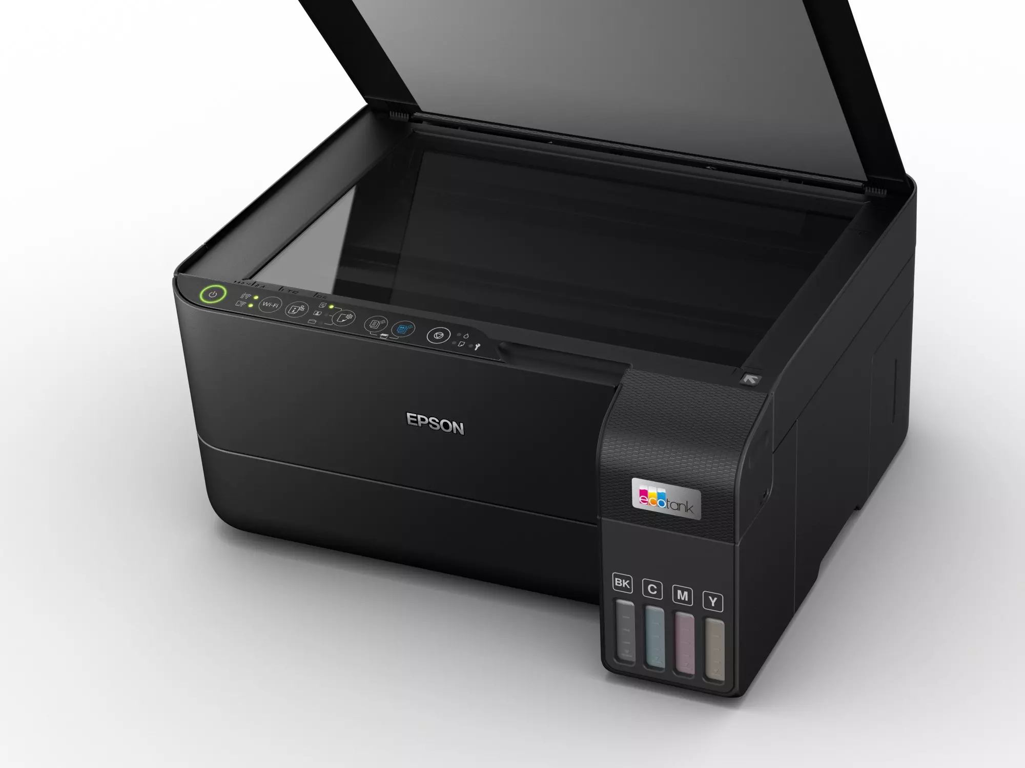 პრინტერი Epson C11CK59404 EcoTank L3550, MFP Print, Scan, Copy; Paper Size: A4, Print Speed (Black/Color): 33ppm (15ipm ISO) / 20ppm (8ipm ISO), Print Resolution: 4800 x 1200 dpi; Scaning Resolution: 1200 x 2400 dpi, 48-bit; Media Weight: 64~300 g/m², Paper Tray (Input/Output): 100/30 pages, Borderless Printing (10x15cm), Connectivity: USB 2.0, Wi-Fi 802.11b/g/n, Wi-Fi Direct, Apple AirPrint, Epson Smart Panel, Epson Connect, Mopria Print Service; Power Consumption: 12W, 220-240V (50/60Hz), European Power Cord; 103 Ink Bottles (Included): 2 x 65ml Black (6,600 pages), 3 x 65ml Color (5,900 pages), USB Cable Not Included, Warranty: 2 years or 50,000 prints