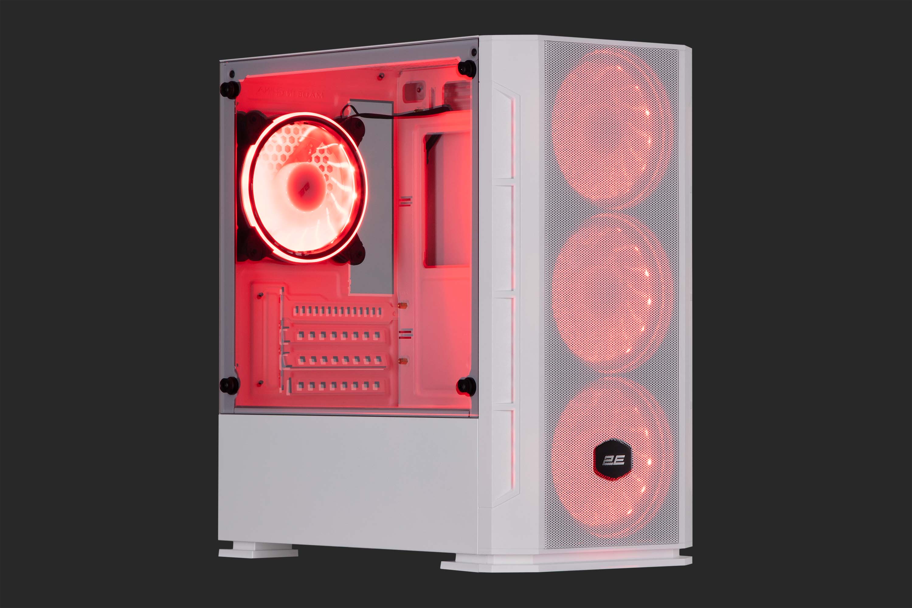 ქეისი 2E Gaming Computer case Calleo GB700W, without PSU, 2xUSB 3.0, 1xUSB 2.0, 4x120mm ARGB, controller with remote, TG Side Window, mATX, White