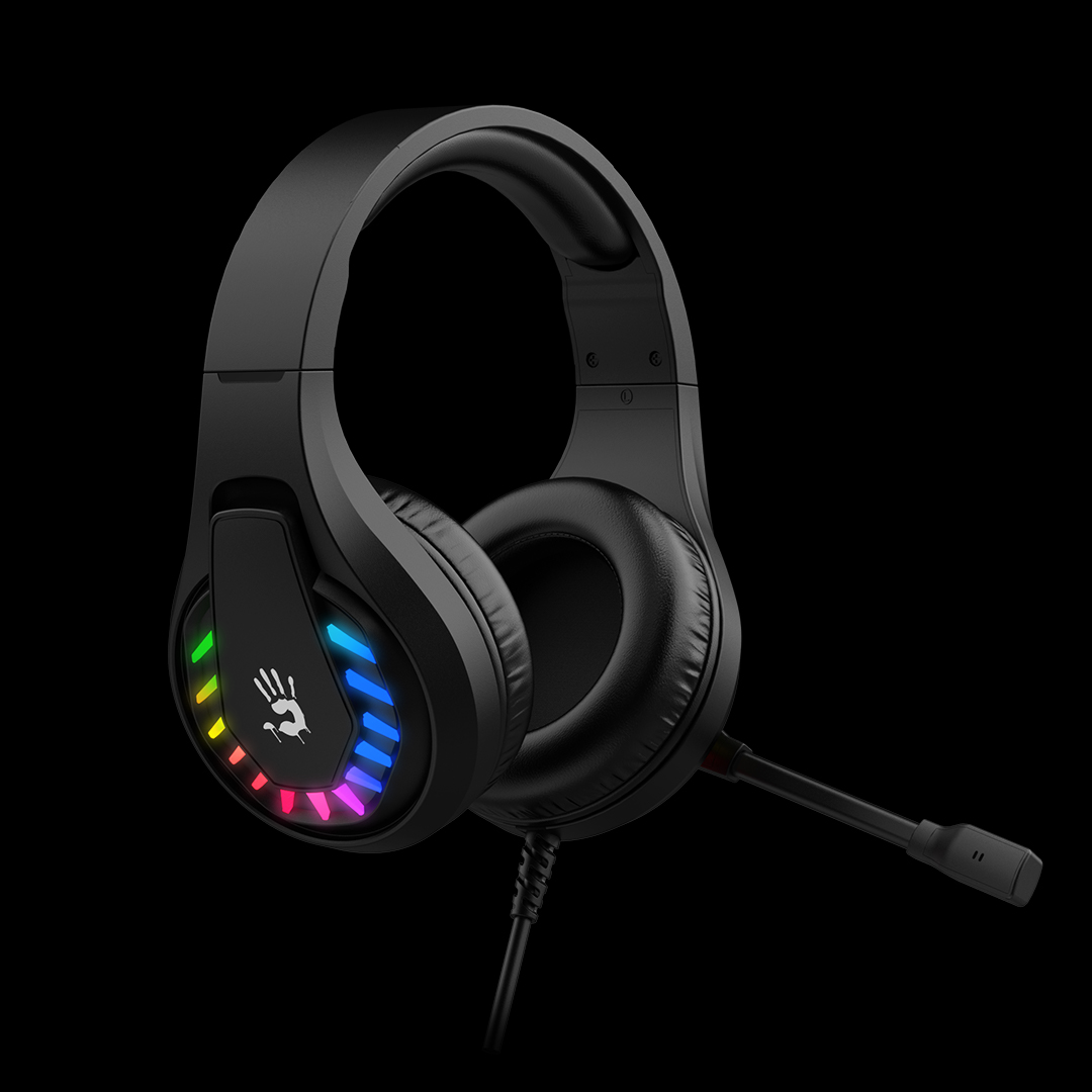 ყურსასმენი Bloody G230p Neon Gaming Headphone 3.5mm & USB Plug (Black) | Speaker Unit: 50mm | Frequency Response: 20 Hz - 20 KHz | Sensitivity: 100 dB | Impedance: 16 ohm | Microphone Frequency Response: 100 Hz-10 KHz | Sensitivity : - 42 dB | Cable Material: Tangle-Free Braided Cable | Cable Length: 200 cm | PC Extension Adaptor: 15 cm | Port: 3.5 mm for Audio, USB for Light Up