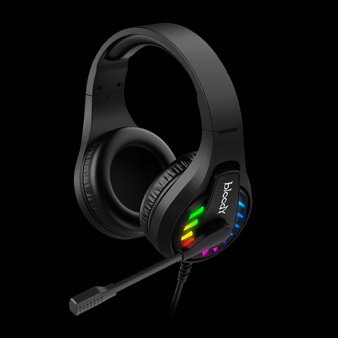 ყურსასმენი Bloody G230p Neon Gaming Headphone 3.5mm & USB Plug (Black) | Speaker Unit: 50mm | Frequency Response: 20 Hz - 20 KHz | Sensitivity: 100 dB | Impedance: 16 ohm | Microphone Frequency Response: 100 Hz-10 KHz | Sensitivity : - 42 dB | Cable Material: Tangle-Free Braided Cable | Cable Length: 200 cm | PC Extension Adaptor: 15 cm | Port: 3.5 mm for Audio, USB for Light Up