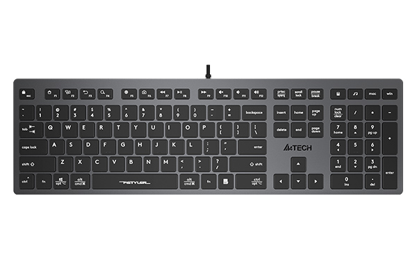 კლავიატურა A4tech FX50 Fstyler Low Profile Scissor Switch Keyboard, USB (Grey) (US+Russian) | Keycaps: Ultra-Slim | Actuation Point: 1.8 ± 0.3 mm | Hotkeys: 12 FN Multimedia Hotkeys | Character: Silk Printing + UV | Splash Proof: Yes| Cable: 150 cm | Port: USB | Illuminated: No | System Platform: Windows / Mac