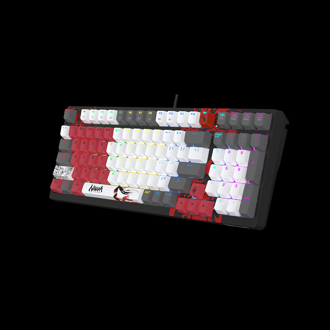 მექანიკური კლავიატურა Bloody S98  Hot-swappable RGB Mechanical Gaming Keyboard USB (Naraka) (US+Russian)-BLMS Red Switch | BLMS Switches | 1 ms | USB | Backlit: RGB | 1.8 m | Up to 50 M Keystrokes