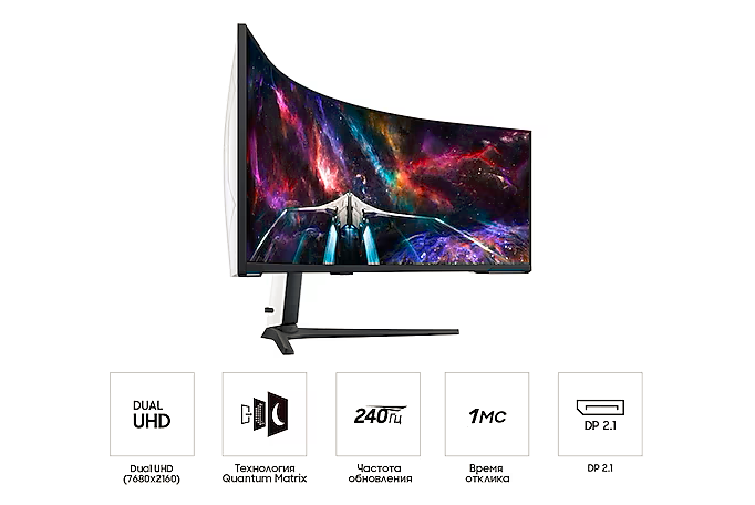 მონიტორი  Samsung Gaming Monitor Odyssey Neo G9 G95NC 57" | Curved | 7680 x 2160 | 32:9 | 240 Hz | 420 cd/㎡ | 2,500 : 1 | 1 мс (GTG) | VA | VESA DisplayHDR 1000 | DP 2.2 | HDMI 2.1
