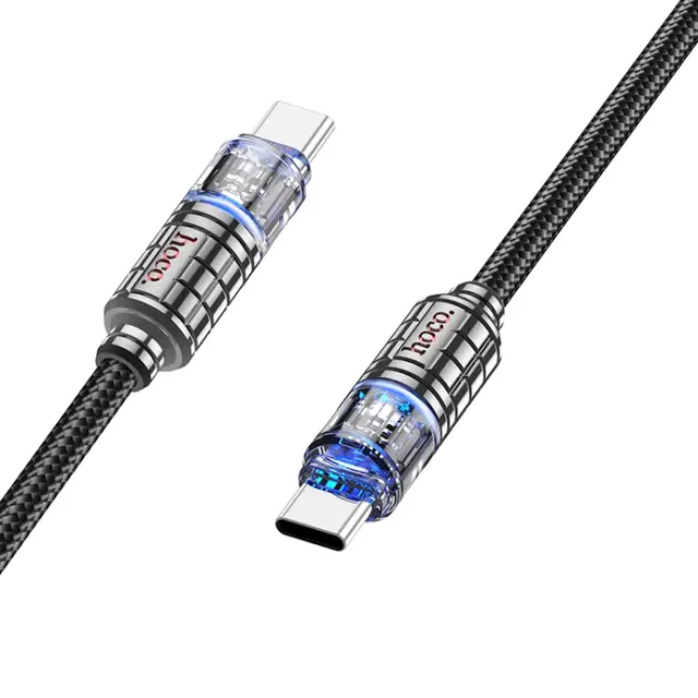 კაბელი  Hoco U122 Lantern Transparent Discovery Edition 60W charging data cable Type-C to Type-C Black