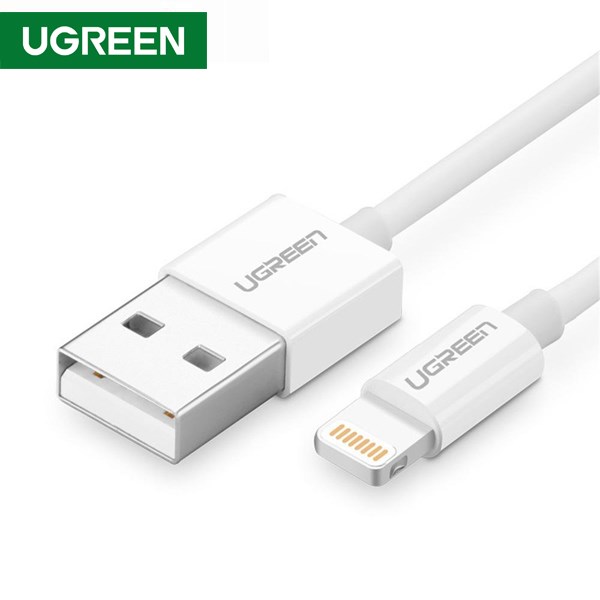 USB კაბელი UGREEN 20730 USB 2.0 A Male to Lightning Male Cable Nickel Plating ABS Shell 2m (White)