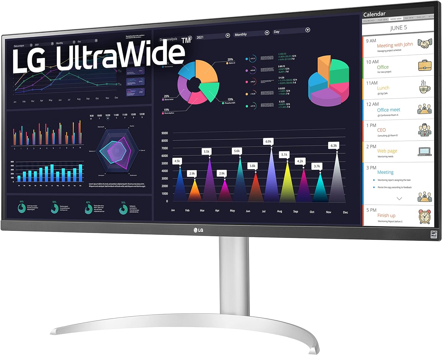 მონიტორი LG 34WQ650-W 34 Inch 21:9 UltraWide Full HD (2560 x 1080) 100Hz IPS Monitor, 100Hz Refresh Rate with RGB 99% Color Gamut, VESA DisplayHDR 400, USB Type-C, AMD FreeSync, Tilt/Height Adjustable Stand