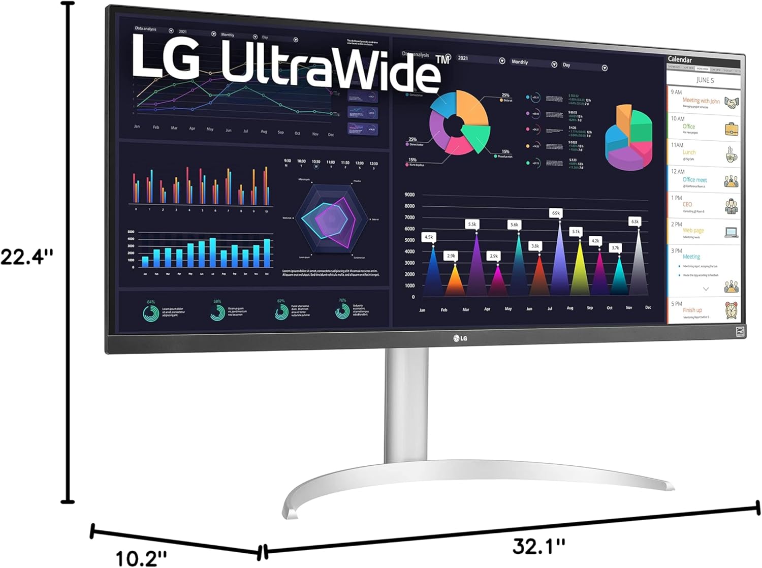 მონიტორი LG 34WQ650-W 34 Inch 21:9 UltraWide Full HD (2560 x 1080) 100Hz IPS Monitor, 100Hz Refresh Rate with RGB 99% Color Gamut, VESA DisplayHDR 400, USB Type-C, AMD FreeSync, Tilt/Height Adjustable Stand