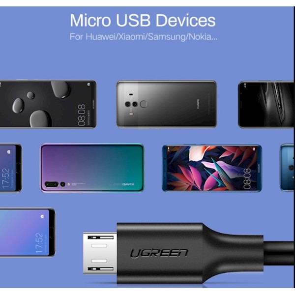 USB კაბელი UGREEN  60136 USB 2.0 A to Micro USB Cable Nickel Plating 1m (Black)