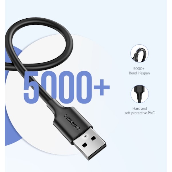 USB კაბელი UGREEN  60136 USB 2.0 A to Micro USB Cable Nickel Plating 1m (Black)