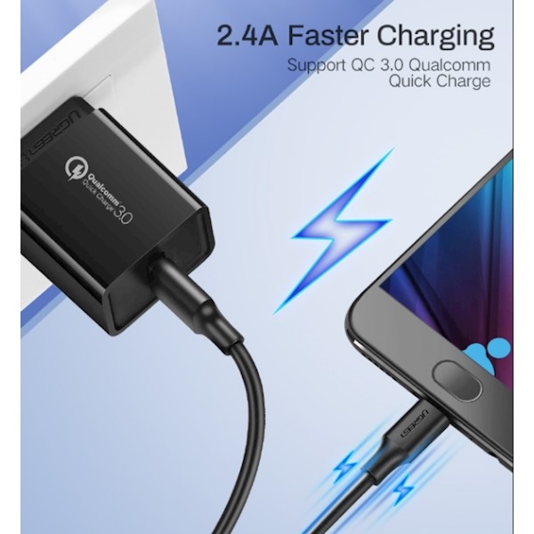 USB კაბელი UGREEN  60136 USB 2.0 A to Micro USB Cable Nickel Plating 1m (Black)