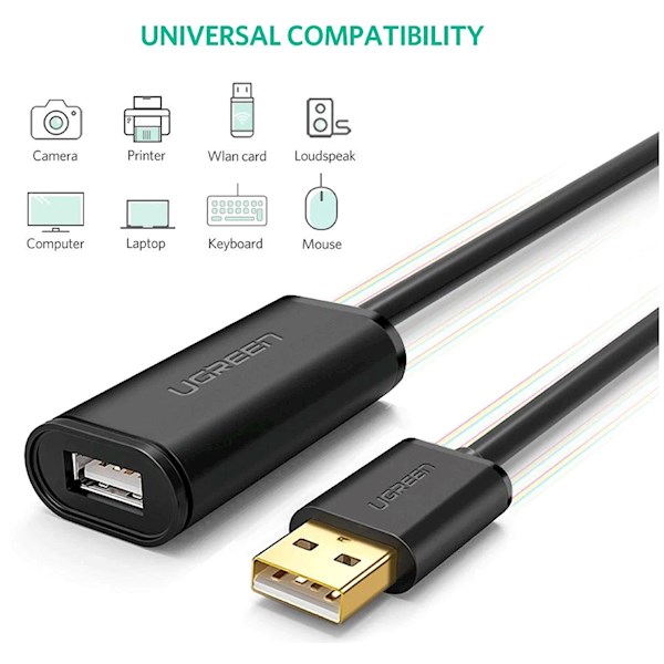 USB დამაგრძელებელი UGREEN US121 (10326), USB 2.0 Active Extension Cable, 30m, Black
