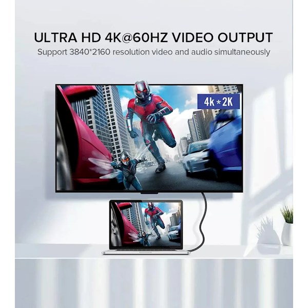 Video/Charhing/Data USB კაბელი UGREEN US161 (50751), USB 3.1 Type-c To Type-c Cable, 1.5m, Black | 4k@60Hz, FHD@144Hz 