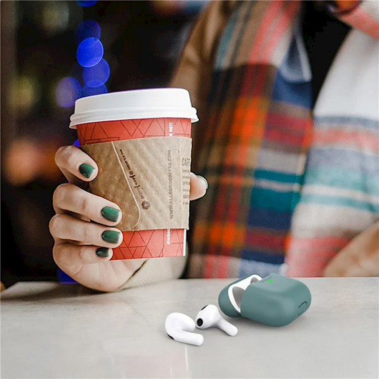 ყურსასმენის ქეისი Mobile Accessory Other/ AHASTYLE PT176 For Apple AirPods 3 Silicone Protective Case Bluetooth Earphone Anti-drop Cover with Anti-dust Charging Port Plug - Green