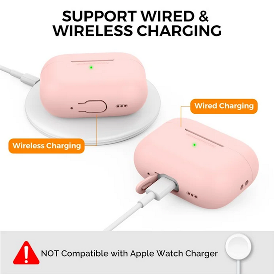 ყურსასმენის ქეისი Mobile Accessory Other/ AHASTYLE PT187-G Shockproof Silicone Case for Apple AirPods Pro 2 Earphone Charging Bin Drop Protection Cover with Carrying Loop Strap - Pink