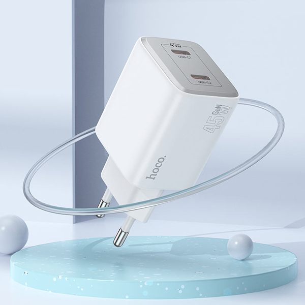 Wall Charger/ Hoco N42 Elogiado dual-port PD45W (2C) charger white