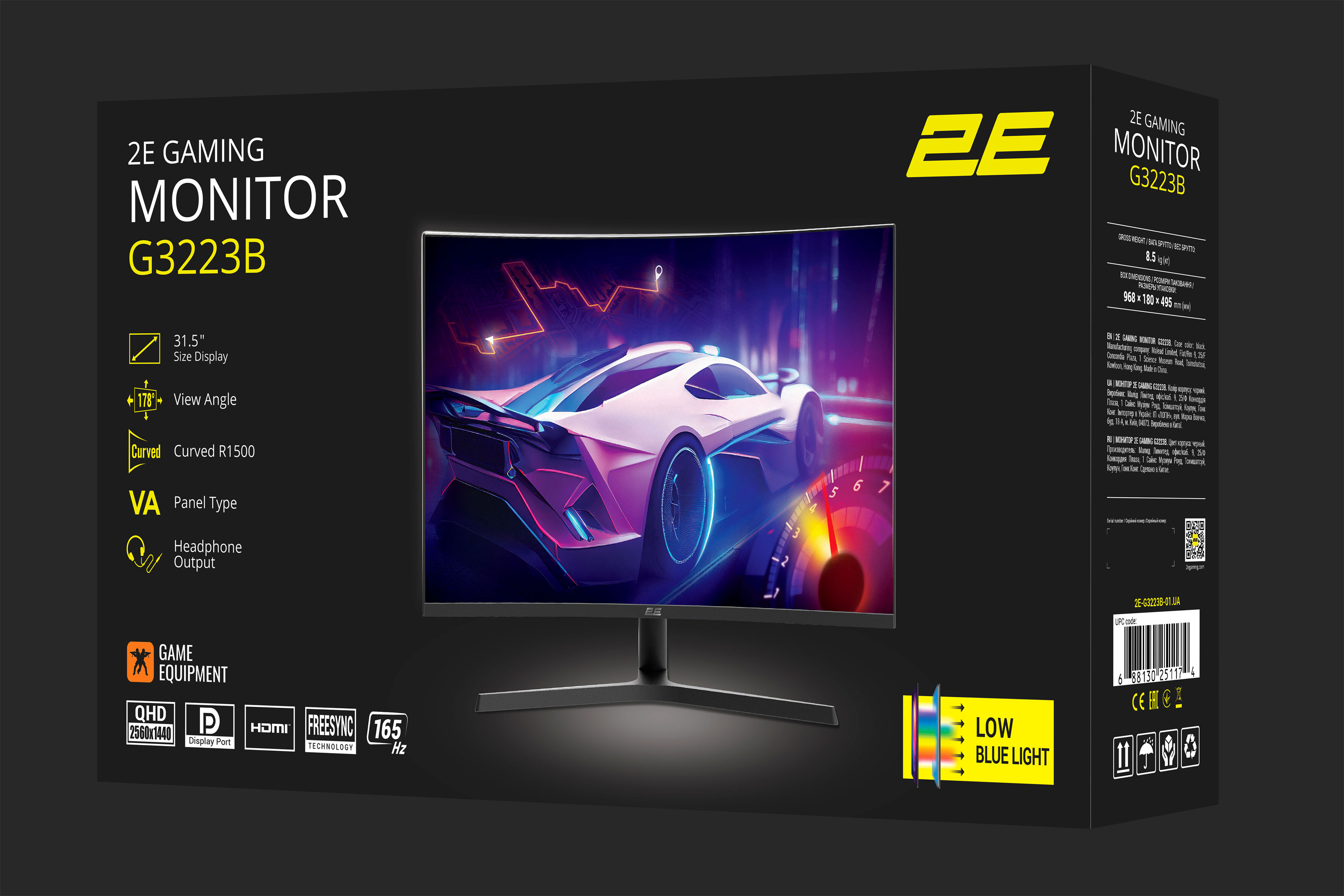 მონიტორი 2E Monitor GAMING 31.5" G3223B 2xHDMI, DP, MM, VA, 2560x1440, 165Hz, 1ms, CURVED, FreeSync (2E-G3223B-01.UA)
