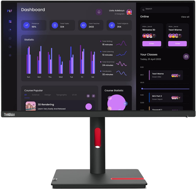 მონიტორი Lenovo ThinkVision T24i-30 23.8 IPS 1920x1080 250 cd/m² 4ms 60Hz (63CFMATXEU)