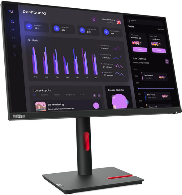 მონიტორი Lenovo ThinkVision T24i-30 23.8 IPS 1920x1080 250 cd/m² 4ms 60Hz (63CFMATXEU)