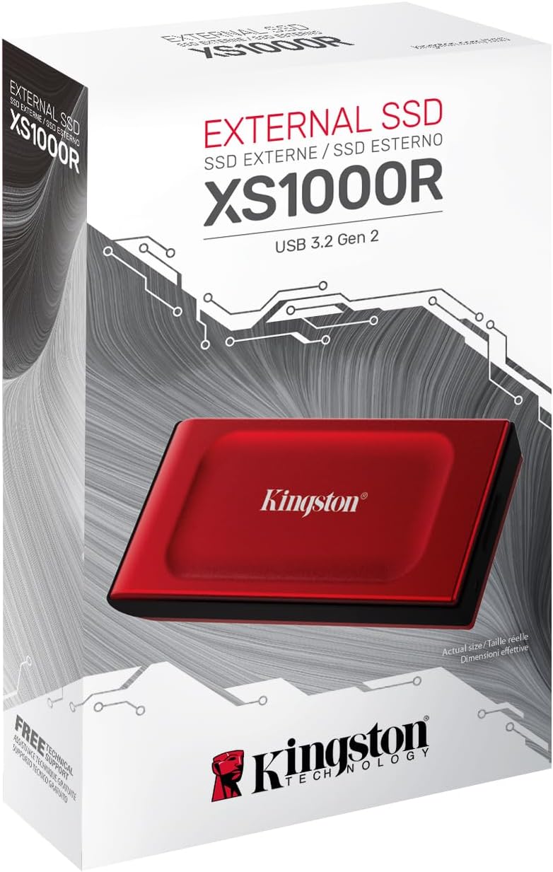 გარე SSD 1.8" Kingston SXS1000R/1000G 1TB SSD | Pocket-Sized | USB 3.2 Gen 2 | External Solid State Drive | Up to 1050MB/s (Includes USB-C to USB-A cable and USB-A to USB-C adapter)